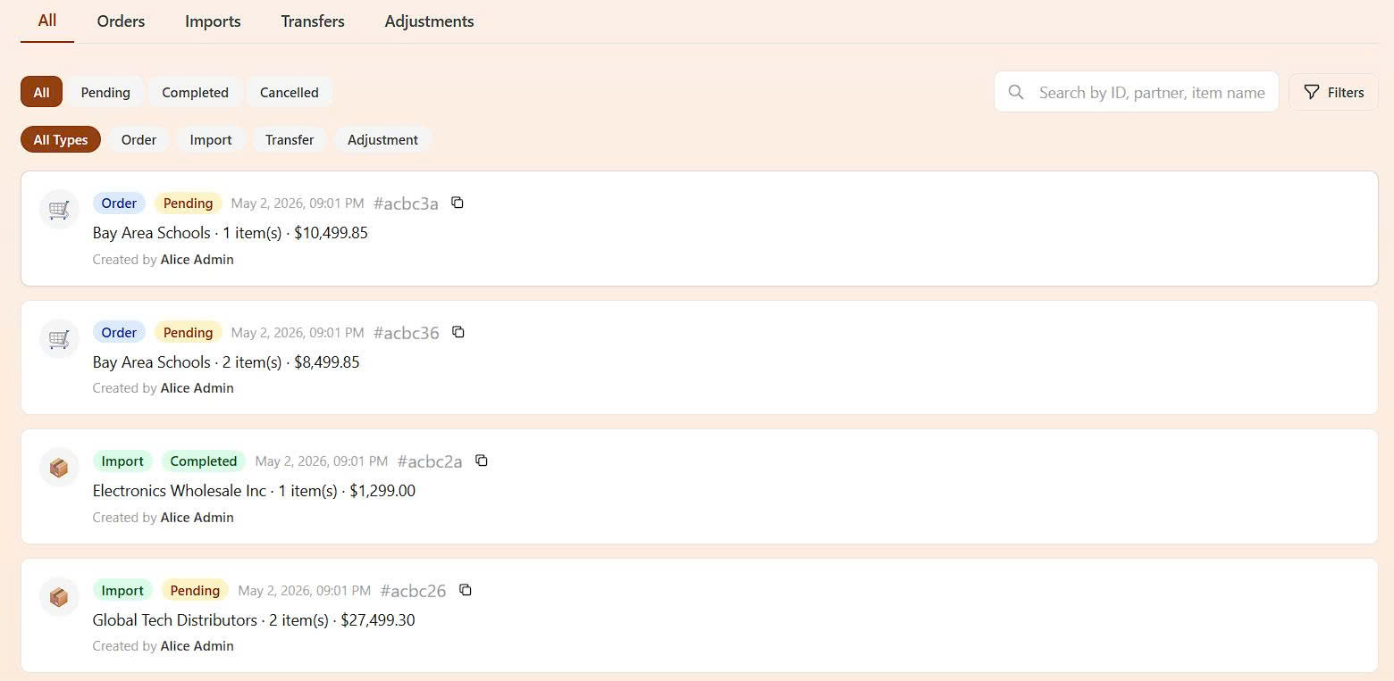 Transfer status and exception inbox