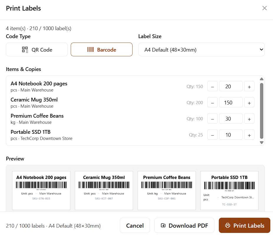 Barcode generation workflow